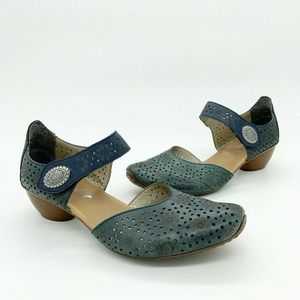 Rieker Mirjam Mary Jane Shoes Blue Leather 38